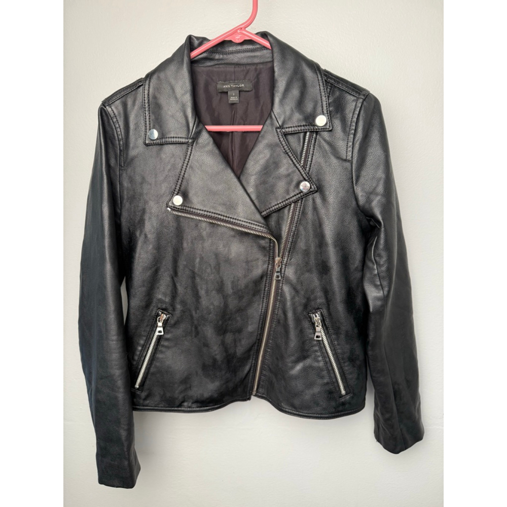 Women's Ann Taylor Faux Leather Moto Jacket Black Size 2